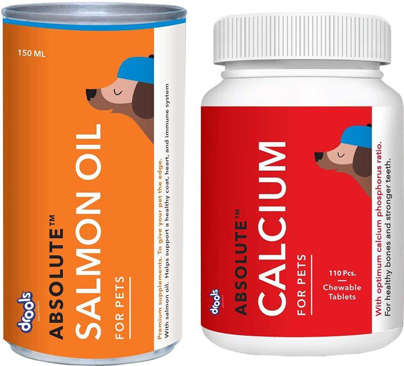 Drools Drools calcium 110 pcs + salmon oil 150ml combo each supplement Chicken, Milk 0.11 kg (2x0.06 kg) Dry Adult, New Born, Senior Dog Food