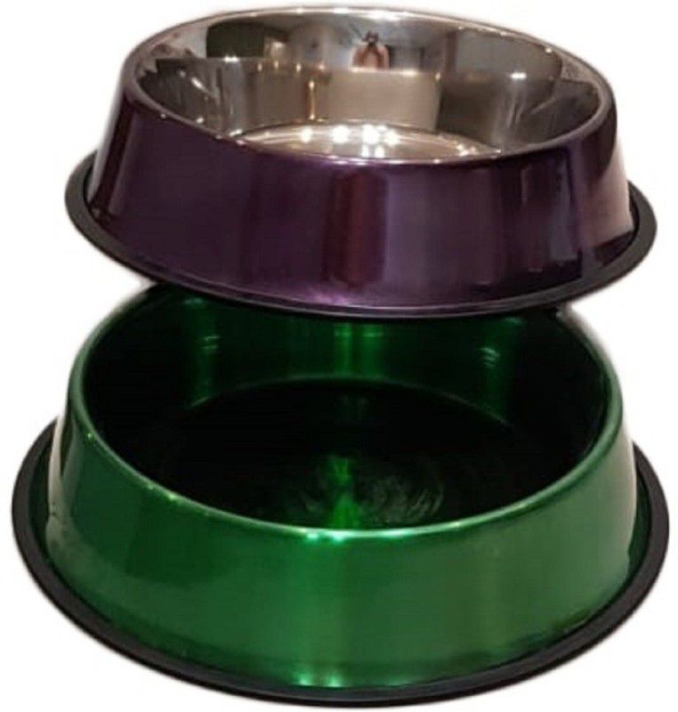 ELTON Shining Green/Brown Full color Belly Bowl Extra Large (96oz) Stainless Steel Pet Bowl  (2700 ml Multicolor)