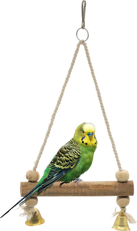 PETZOO Wooden & Cotton Rope Perch Bird Perch Chew Toy Cage Accessory Bird Resting Toy Wooden Chew Toy, Training Aid, Perch For Bird