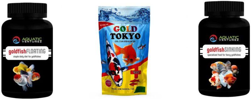 Aquatic Venturez Gold Fish Floating + Tropical Color Enhancer + Gold Fish Sinking 3 in 1 Combo 0.4 kg (3x0.13 kg) Dry Adult, Senior, Young Fish Food