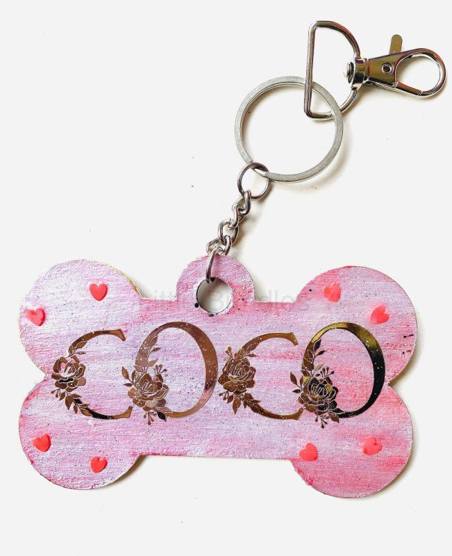 LITTLE BUNDLES Info Engraved Dog Collar Charm  (Pink, Bone)