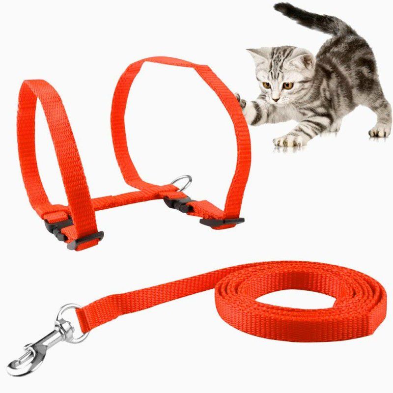 Sage Square Durable & Adjustable Dog Paw Design Harness with Leash Rope Set for Small & Medium Dogs Cat Harness & Leash  (Medium, Orange)