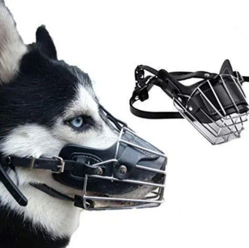 Sip Iron Cage Style Dog Basket Wire Muzzle with Adjustable Leather Strap (Large) Large Strips Dog Muzzle  (BROWN)