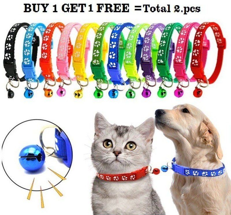 Hachiko 2.Pcs Buy 1 Get 1 Free Puppy Cat Pet Paw Print Bell Collar (Small) Cat Everyday Collar  (Small, Multicolor)