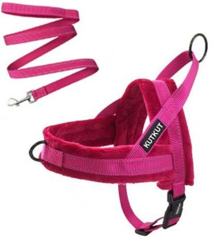 PETANGEL Soft Flannel Padded Dog Vest Harness & Leash|Escape Proof/Quick Fit Reflective Strap Personalized Harness & Leash with Pet Name & Phone Number For Medium Dogs(Size:M,AdjustableChest:57 -70cm) Dog & Cat Harness & Leash  (Medium, Pink)