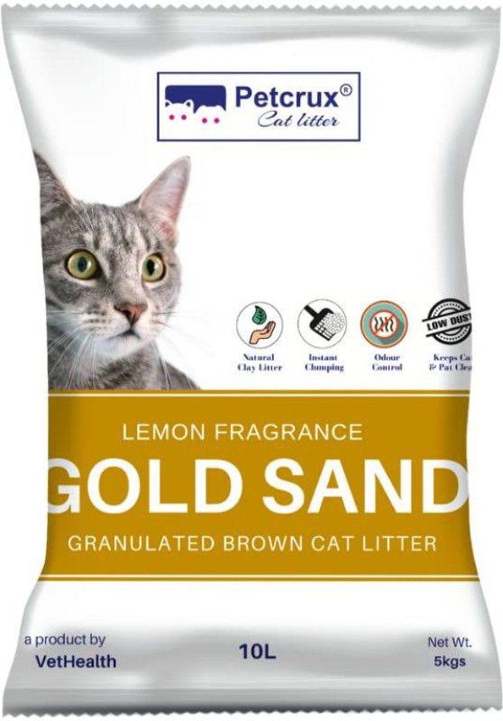 Petcrux Exclusive Cat Litter Gold Sand Granulated Brown Lemon Fragrance (Pack of 1-5kg) Pet Litter Tray Refill