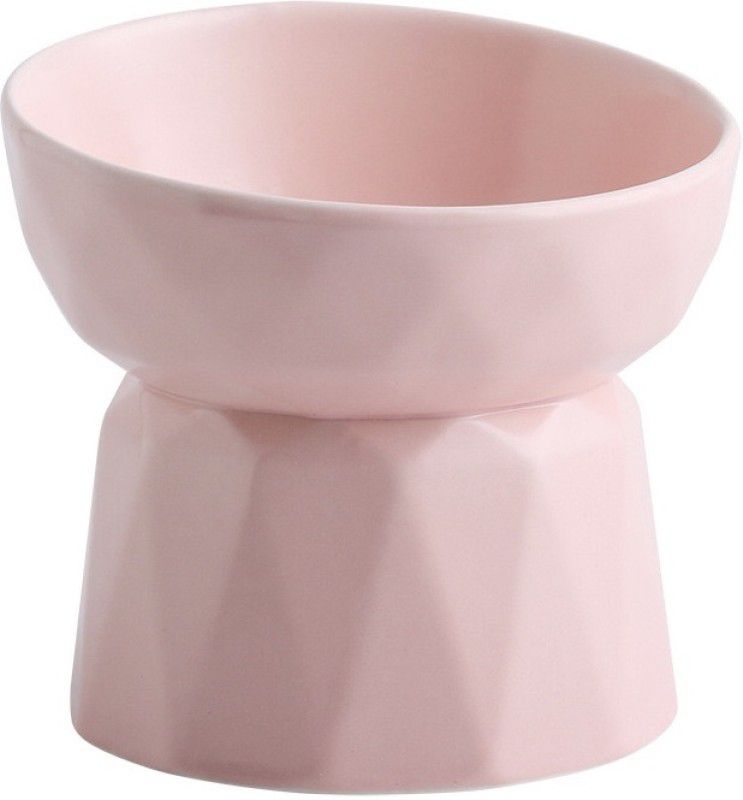 KUTKUT Ceramic Cat Bowl Anti Vomiting, Raised-Cat Food or Water Bowl for Cats and Dogs Porcelain, Ceramic Pet Bowl  (350 ml Pink)