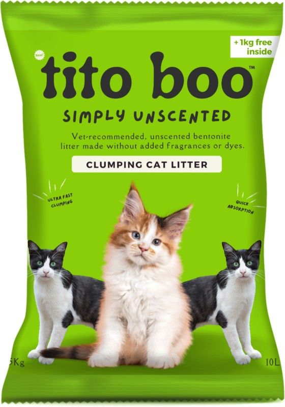 Tito Boo Premium Clumping Cat Litter-05kg+01Kg UnScented Smart Bentonite Sand-Total 6Kg Pet Litter Tray Refill