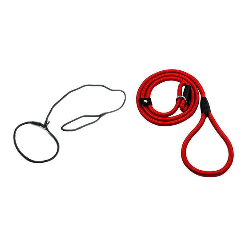 2 Pcs Nylon Rope Dog Whisperer Style Slip Train Leash Lead Collar, Black & Red