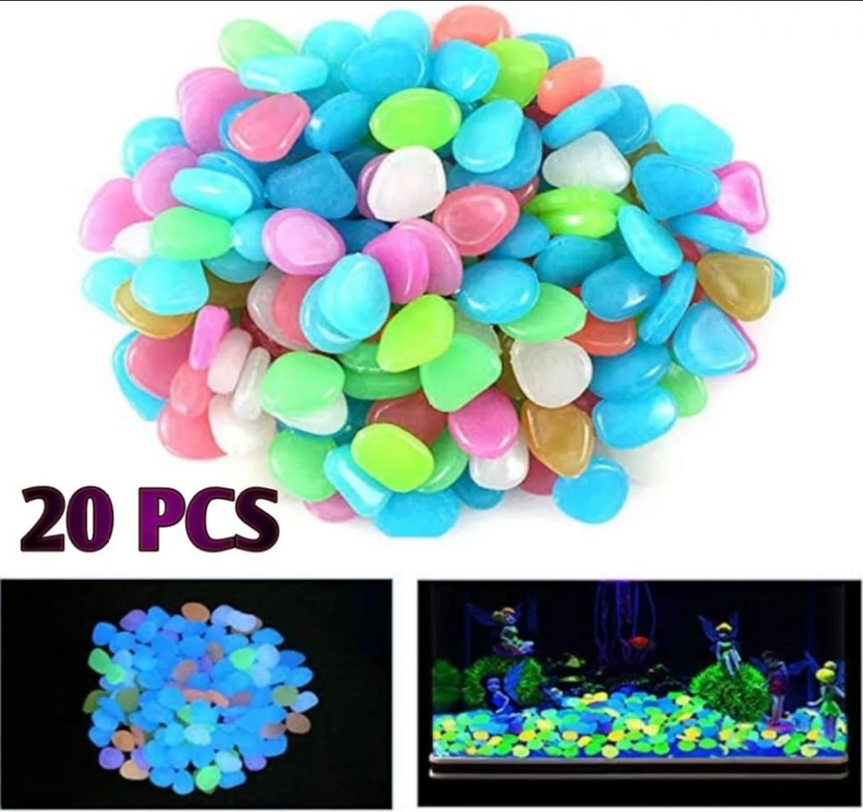 20PCS Luminous Stone Fluorescence Cobblestone Pebble For Home Aquarium & Decoration