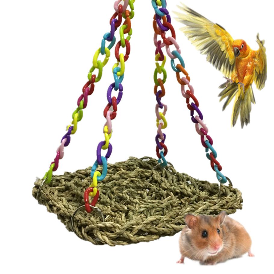 Bird Parrot Hamster Climbing Chew Swing Hammock Straw Nest Cage Decor Pet Toy