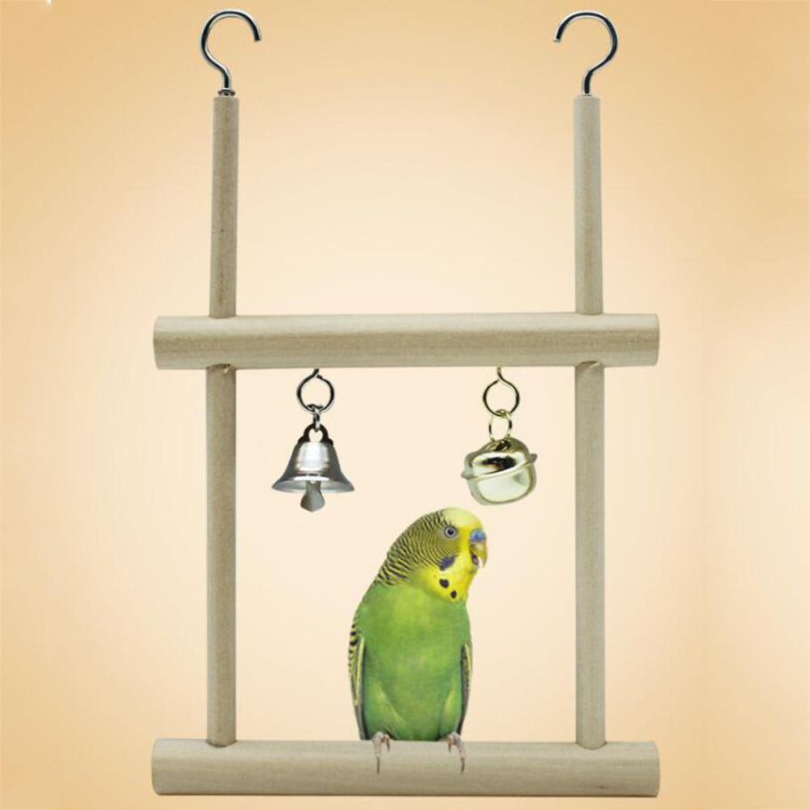Wood Pet Bird Parrot Parakeet Cockatiel Hanging Bell Stand Cage Swing Chew Toy