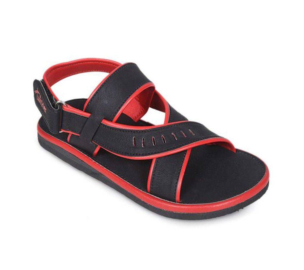 Twinkler Black & Red Leather Junior Boy's Sandal