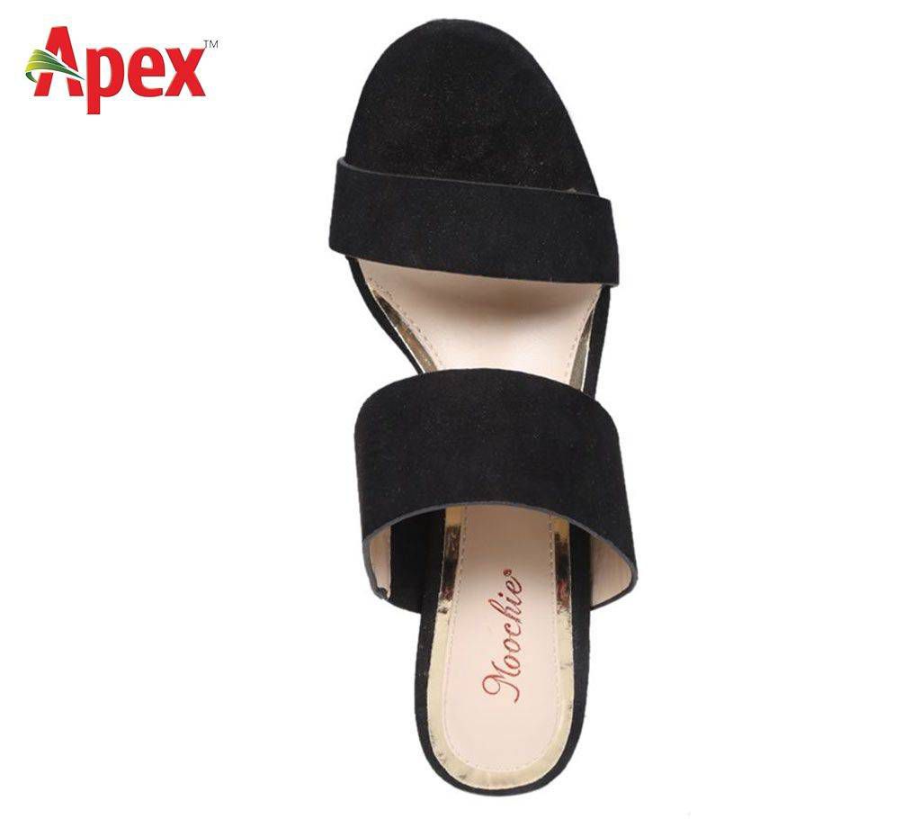 Moochie Black Color Leather Ladies Heel Sandal
