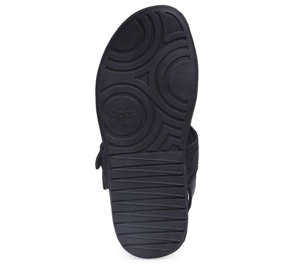 Apex Black Leather Men's sandal