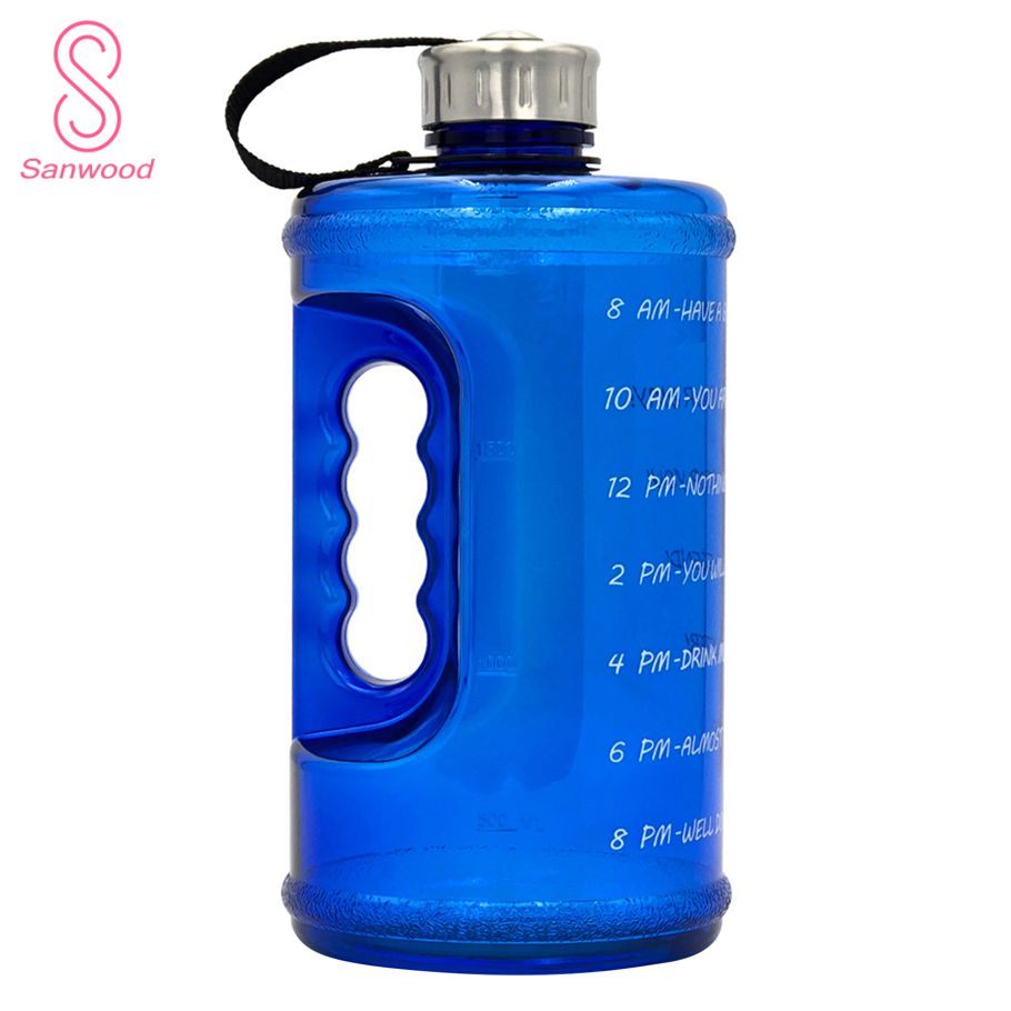2.2L Water Bottle Eco-friendly Large Capacity PET Motivational Time Marker Fitness Kettle for Camping