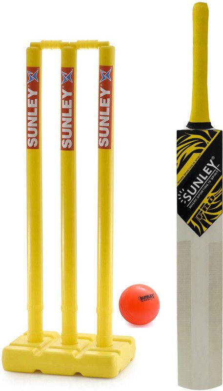SUNLEY Cricket Set, Pro Cricket Bat Size 6, 1Pvc Wicket Set, 1 Wind Ball Cricket Kit