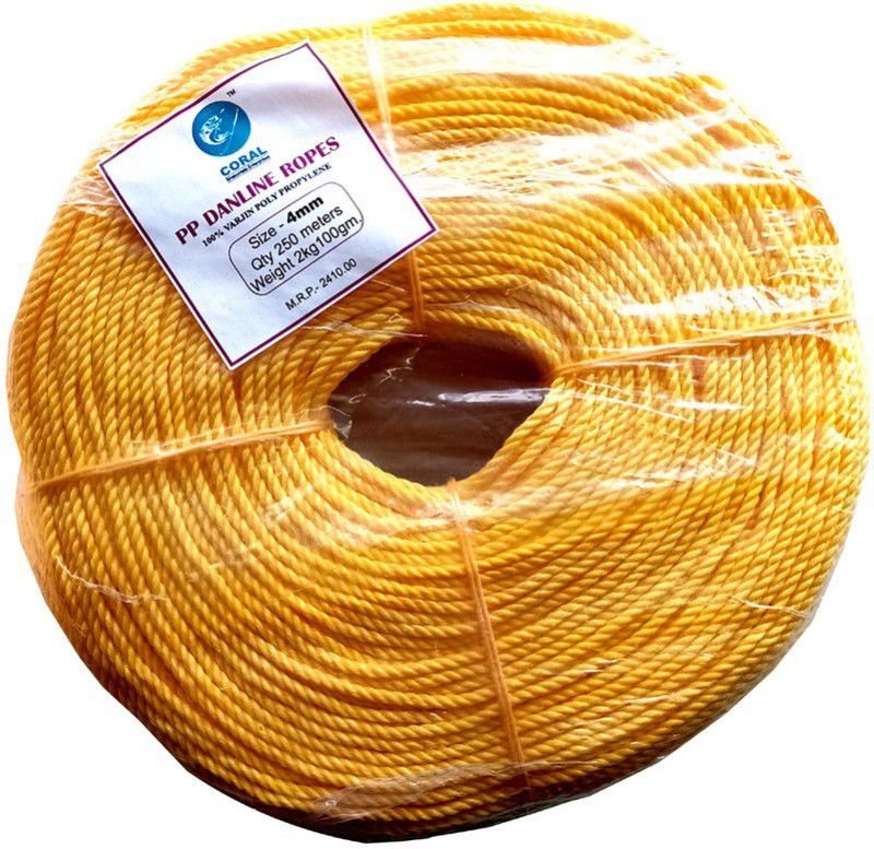 CORAL SHAKUNTALA ENTERPRISES 4 mm 250meter PP Nylon Rope Weight 2.1 kg Yellow  (Length: 250 m, Diameter: 4 mm)
