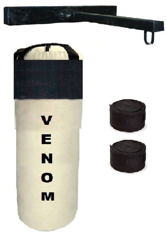 VENOM 30 Inch Long, CANVAS Material, Filled Punching Bag along with Hanging Straps, Hand Wrap Pair & Bag Stand Boxing Kit