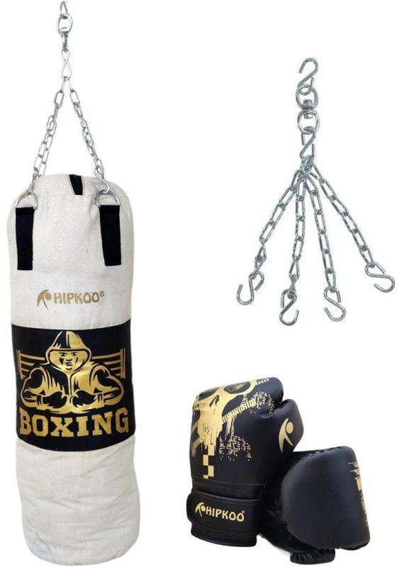 Hipkoo Sports Unique and Strong Canvas Boxing Kit With Unfilled Punching Bag (3ft) and Stylish PRO Boxing Gloves Boxing Kit