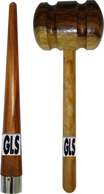 GLS DECO Polished 1 Cricket Bat Knocking Wood Hammer Mallet & 1 Grip Cone Gripper Wood Bat Mallet