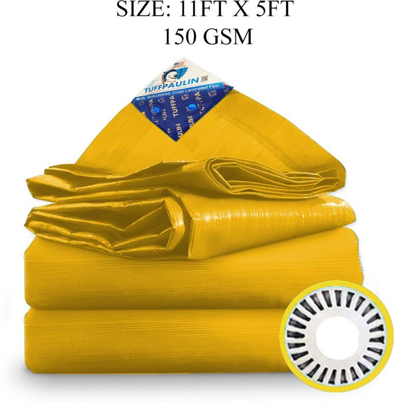 TUFFPAULIN 11FT X 5FT 150 GSM Yellow Tarpaulin Tent - For Truck body, Car, Bike, Grain Covers, Pond Liners  (Yellow)