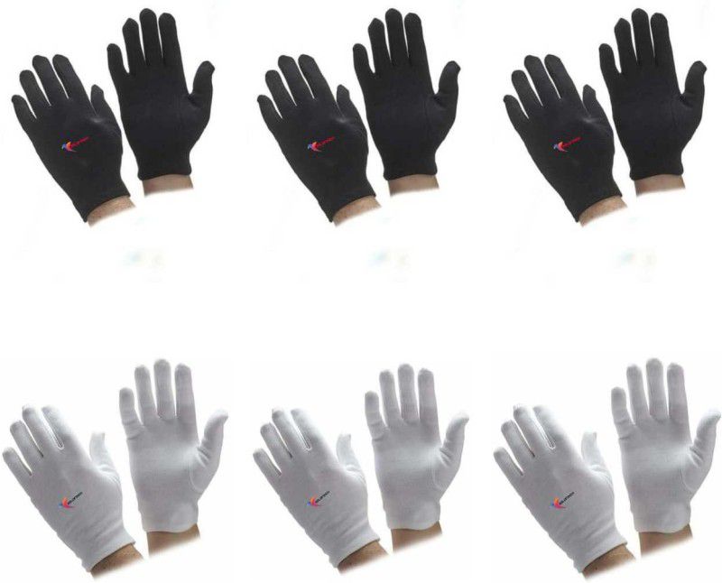 GOLDFINCH Cotton Cricket Multipurpose Hand Protect Re-usable Batting Inner Gloves Pair of 6 Inner Gloves  (Black, White)