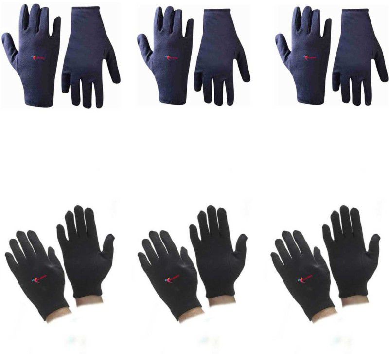 GOLDFINCH Cotton Cricket Multipurpose Hand Protect Re-usable Batting Inner Gloves Pair of 6 Inner Gloves  (Navy, Black)