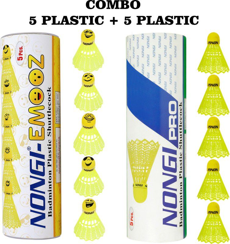 Nongi Badminton shuttle (PRO & Emoz) combo pack of 10 shuttle for indoor outdoor sport Plastic Shuttle - Yellow  (Medium, 77, Pack of 10)