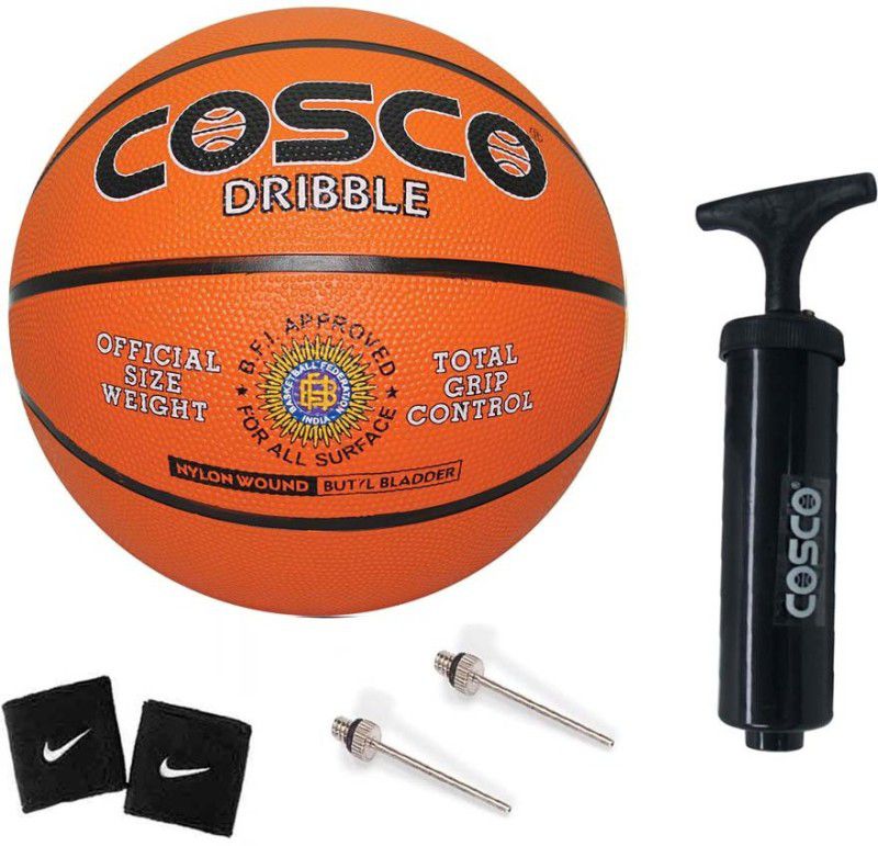 COSCO Dribble Basketball ( Size-6 ) With Basketball Pump, 2 Band Basketball Kit