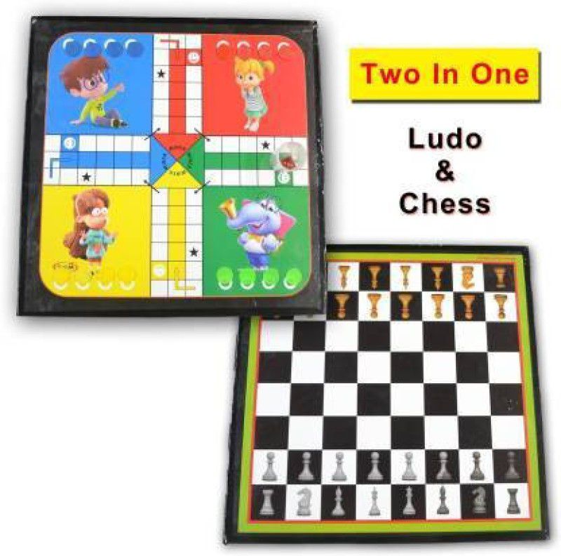 Hyper Ludo +Chessman 2 in 1 Combo With One Set Of Plastic coin & Dice board Game Party 12 cm Chess Board  (Multicolor)