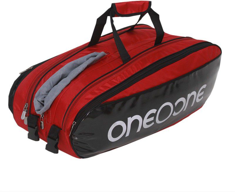 One O One Collection Four Compartment Red + White Print Racket  (Red, Kit Bag)