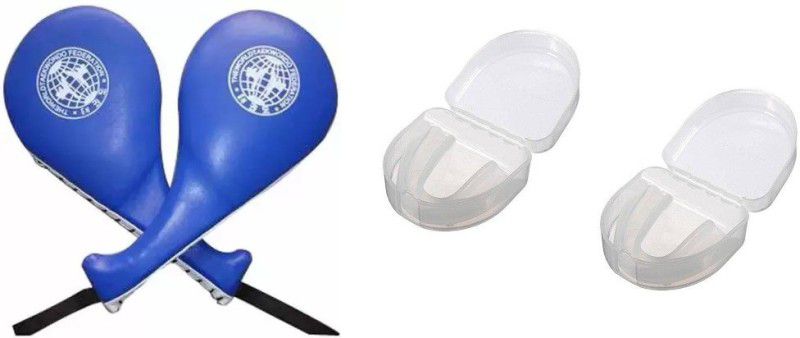 RS Taekwondo Karate Fan Pad Single Side One Pair And I Pair of Flexible Mouth Guard Focus Pad  (Blue, White)
