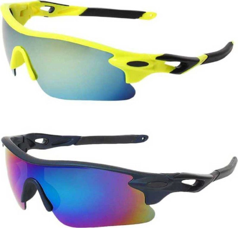 MANWILL TENFORD Mirrored UV400 Lenses Men Sports Sunglasses Combo Pack of 2(Green&Black) Cricket Goggles