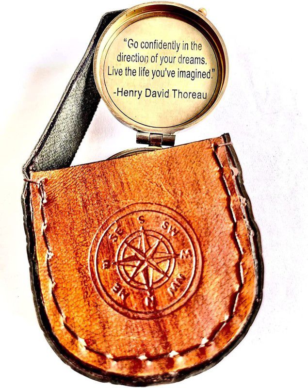 GAUR INTERNATIONAL Thoreau's Go Confidently Quote Engraved Compass with Authentic Leather Case Compass  (Brown, Gold)