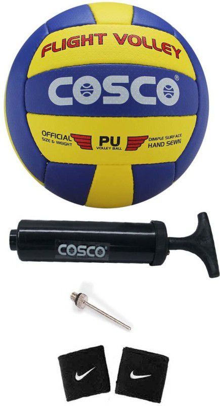 COSCO Combo Of Volleyball ( 1 Flight : Size - 4 ), ( 1 Pump ), ( 2 Band ) Volleyball Kit