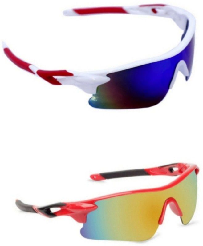 FREUITS Sports Goggles (White - Red & Red - Black) with UV Protection Cricket Goggles