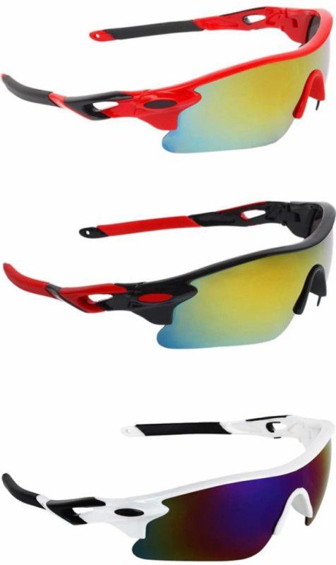 TENFORD Sports UV400 COMBO Pack of 3 Black,Red & Red & White Men and Cricket Goggles Cricket Goggles