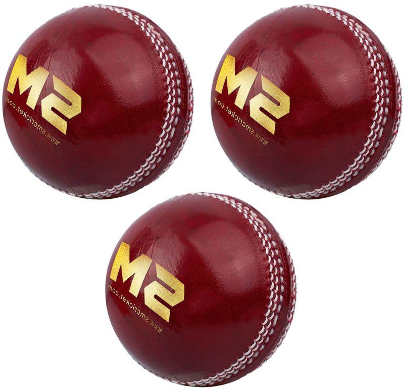 SM ALUM TANNED LEATHER BALL Cricket Leather Ball  (Pack of 3, Red)