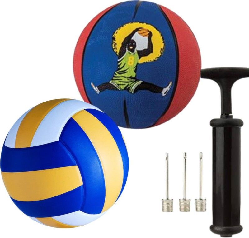R45 Volleyball & Basketball Size 5 Combo set + Pump + Needle 3 Volleyball Kit