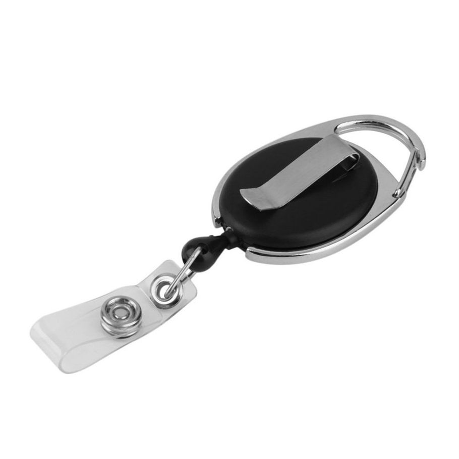 Retractable Reel Pull Key ID Card Badge Tag Clip Holder Carabiner Style-black