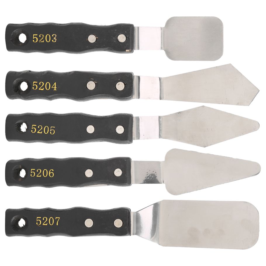 Palette Knives Spatula 5pc Black Wood Handle Stainless Steel Oil Acrylic Paint Artist Knife