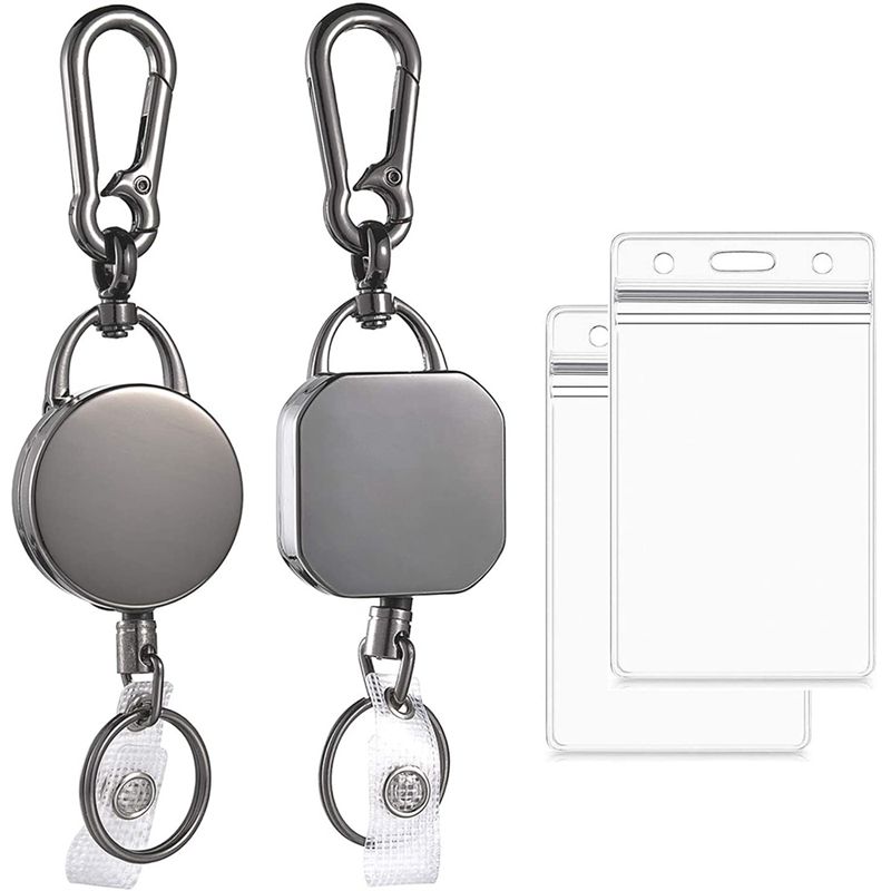 BRADOO-2 Pack Retractable Badge Holder Reel, ID Badge Holder, Retractable Keychain with Belt Clip with 2 Pcs Card Holder