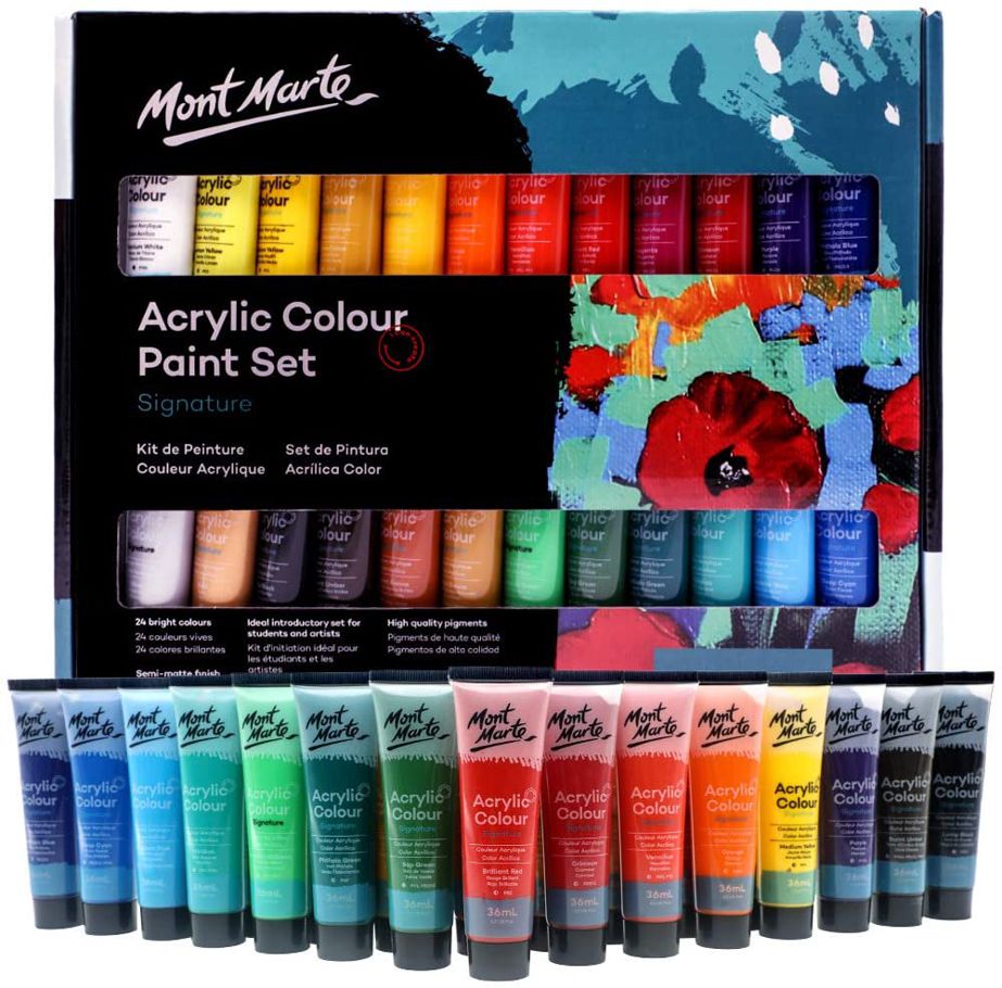 Mont of Marte Acrylic Paint Set 18/24/36/48 Colours 36ml, Perfect for Canvas, Wood, Fabric, Leather, Cardboard, Paper, MDF and Crafts