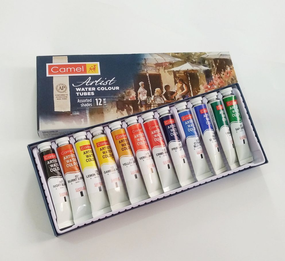 Camel Artist Water Color Paint Set - 12 Shades Multicolor 20ml tubes