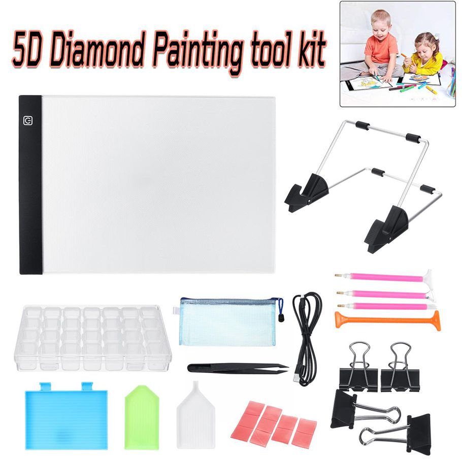 5D Diamond Painting Tools Pen Stand Kit Acrylic LED Light Pad for A4 Drawing
