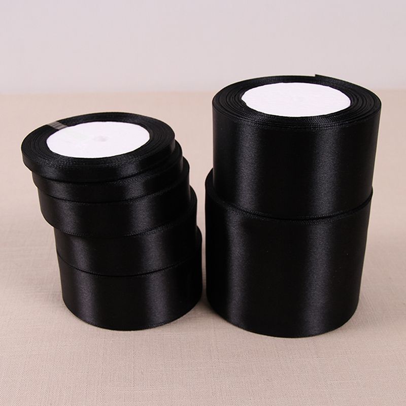 Black 25 Yards Silk Satin Ribbon Wedding Party Decoration Gift Wrapping Christmas New Year Apparel Sewing Fabric