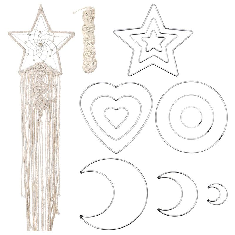 13 Pieces Dream Catcher Metal Rings Macrame Rings Hoops Moon Star for DIY Wreath Hanging Ornaments Handmade Crafting