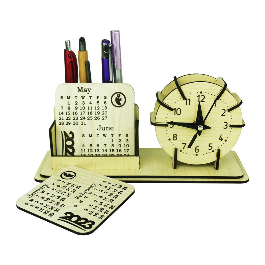 Wooden Desktop Calendar 2023 With Clock Wooden Block (3pic) Plate Calendar, Gifts, New Years Gifts for Men's Gifts, Gifts for Dad, Friendss INTE-5606
