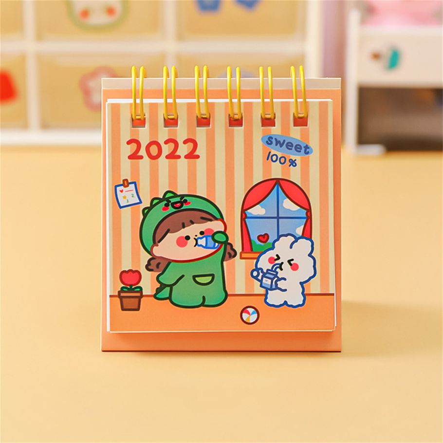 2022 Cute Cartoon Calendar Kawaii Desktop Paper Mini Calendar Daily Weekly Scheduler Table Planner Yearly Agenda Organizer Geartronic